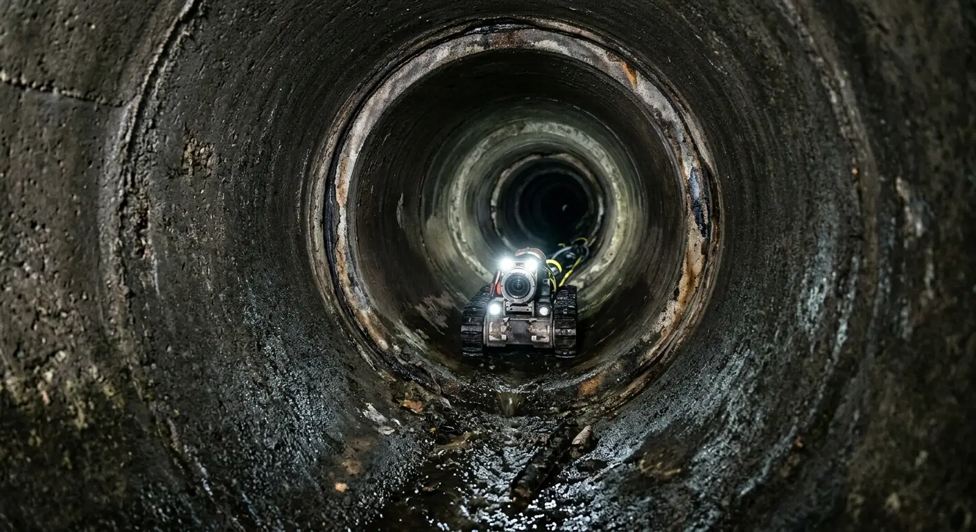 Robotic sewer camera inspecting pipe interior for Sewer Line Cleaning in Bailey's Crossroads